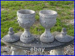 Stylish Pair of Vintage Lidded Garden Urn Gatepost Toppers Finials 55cm Tall