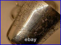 Superb Set Of 6 Vintage English Silver Goblets. Hand Etched Detail. 772g. 1967/7