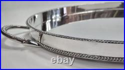 Superb vintage English large silver plated chased butler twin handle oval tray