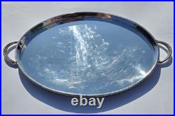 Superb vintage English large silver plated chased butler twin handle oval tray