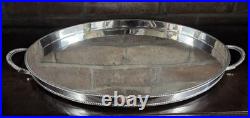 Superb vintage English large silver plated chased butler twin handle oval tray