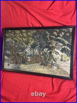TAPESTRY Rug Textile Framed Country Cottage FARM Village Vintage English Antique