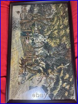 TAPESTRY Rug Textile Framed Country Cottage FARM Village Vintage English Antique