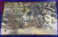 TAPESTRY Rug Textile Framed Country Cottage FARM Village Vintage English Antique