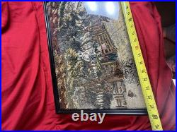 TAPESTRY Rug Textile Framed Country Cottage FARM Village Vintage English Antique