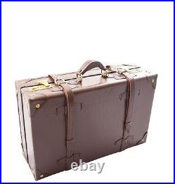 TRUNK Antique Vintage Travel Suitcase English Steamer Case Leather Brown Tan