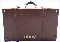 TRUNK Antique Vintage Travel Suitcase English Steamer Case Leather Brown Tan