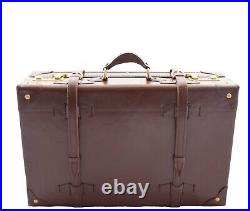 TRUNK Antique Vintage Travel Suitcase English Steamer Case Leather Brown Tan