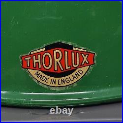 Thorlux factory pendant shades X 2 Vtg green enamel farmhouse kitchen 50s bar