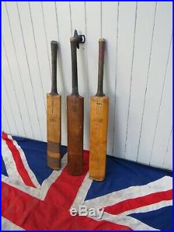 Three High Quality English Antique Vintage Wooden Cricket Bats Wall Art Display