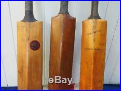 Three High Quality English Antique Vintage Wooden Cricket Bats Wall Art Display