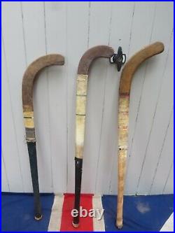 Three Old School Antique Vintage Retro English Sporting Wooden Hockey Stick