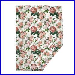 Throw Blanket Vintage English Rose Pink Flower White Floral Antique 48 x 70in