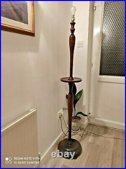 Traditional English Vintage Oak Floor Standing Standard Lamp Companion Table