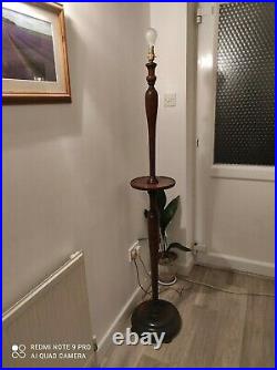 Traditional English Vintage Oak Floor Standing Standard Lamp Companion Table