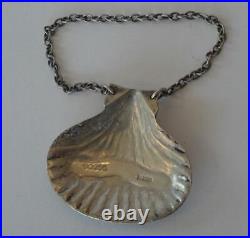 UNUSUAL NOVELTY VINTAGE ENGLISH STERLING SILVER OYSTER SHELL WINE LABEL for PORT