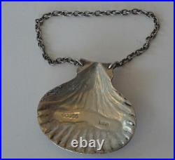 UNUSUAL NOVELTY VINTAGE ENGLISH STERLING SILVER OYSTER SHELL WINE LABEL for PORT