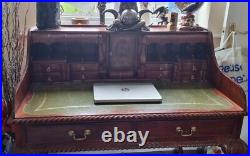Unique Mahogany Chippendale English Vintage Writing Desk Leather & Black Chair