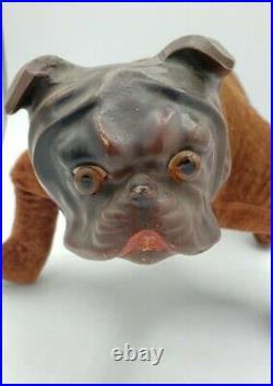 Unusual Vintage Antique Composition Velvet English Bulldog Stuffed Animal Plush