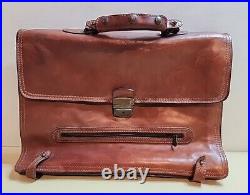 VINTAGE ANTIQUE 1940s/50s ENGLISH SADDLE LEATHER BRIEFCASE BAG ATTACHE 15x12x4