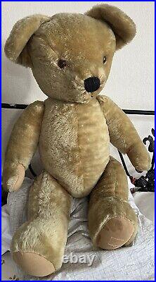 VINTAGE ANTIQUE LARGE MERRYTHOUGHT ENGLISH PLUSH MOHAIR TEDDY BEAR 31 Ins Tall
