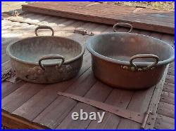 VINTAGE Antique Solid Copper Large Garden Pots Tubs Planters pair rare 7kg kitc