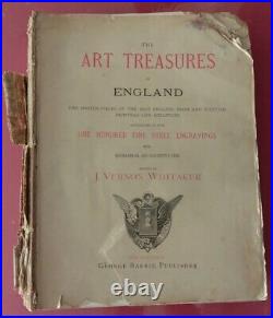VINTAGE Art Treasures of England 1877 leather book 101 steel engravings antique