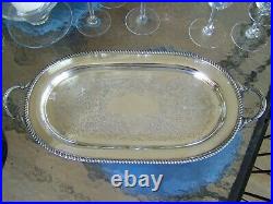 VINTAGE ENGLISH SILVER HANDLED DRINKS or SANDWICH WAITER TRAY GADROON ROPE EDGE
