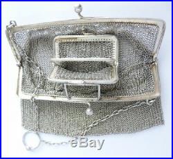 VINTAGE English STERLING SILVER Mesh CHATELAINE BAG with Built-in COIN PURSE