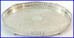 VINTAGE English Silver Plate on Copper 18 Clawfoot Gallery Serving Platter Tray