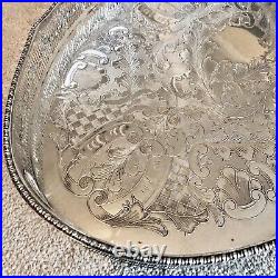 VINTAGE English Silver Plated Oval Gallery Tea Drinks Serving Butlers Tray