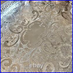 VINTAGE English Silver Plated Oval Gallery Tea Drinks Serving Butlers Tray