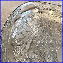 VINTAGE English Silver Plated Oval Gallery Tea Drinks Serving Butlers Tray