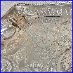 VINTAGE English Silver Plated Oval Gallery Tea Drinks Serving Butlers Tray