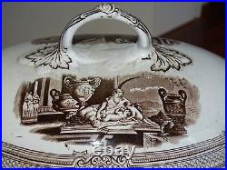 VINTAGE TUREEN ENGLISH CERAMIC Pattern ANTIQUE BROWN circa 1870