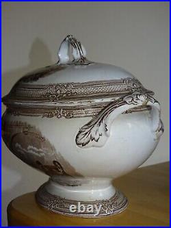 VINTAGE TUREEN ENGLISH CERAMIC Pattern ANTIQUE BROWN circa 1870