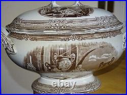 VINTAGE TUREEN ENGLISH CERAMIC Pattern ANTIQUE BROWN circa 1870