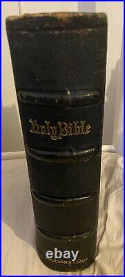 VINTAGE VICTORIAN ANTIQUE BRASS BOUND LEATHER ENGLISH BIBLE GEORGE E EURE Vgc