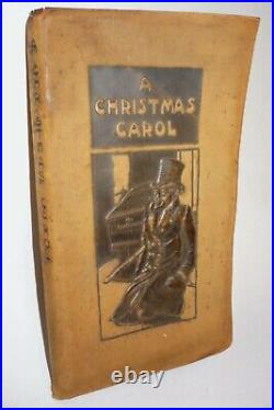 Victorian Antique Christmas Carol Dickens Pocket Book Vintage Xmas Leather Gift