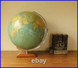 Vintage 13.5 Inch Philips Challenge Globe On Wood Base 1966. Home Office Decor
