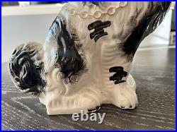 Vintage 1850 Black White English Staffordshire Comforter Spaniel Dog Pair Rare