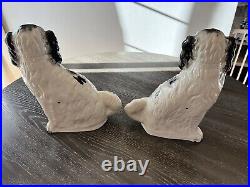 Vintage 1850 Black White English Staffordshire Comforter Spaniel Dog Pair Rare