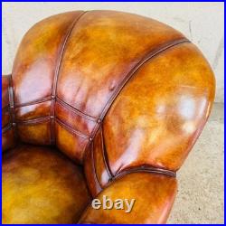 Vintage 1920 English Country House Tan Leather Armchair Sprung Base #A693