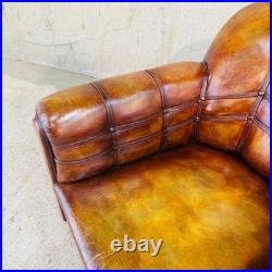 Vintage 1920 English Country House Tan Leather Armchair Sprung Base #A693