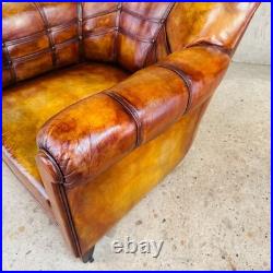 Vintage 1920 English Country House Tan Leather Armchair Sprung Base #A693