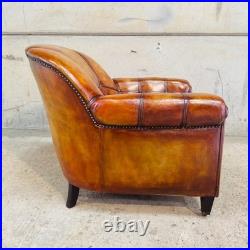 Vintage 1920 English Country House Tan Leather Armchair Sprung Base #A693