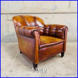 Vintage 1920 English Country House Tan Leather Armchair Sprung Base #A693