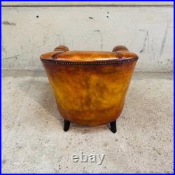 Vintage 1920 English Country House Tan Leather Armchair Sprung Base #A693