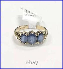 Vintage 1920's English Design 14KT Yellow Gold Antiqued Sapphire Ring Size 6.25