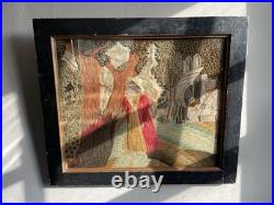 Vintage 19th Century Framed English Mourning Woolwork Picture On Fabric